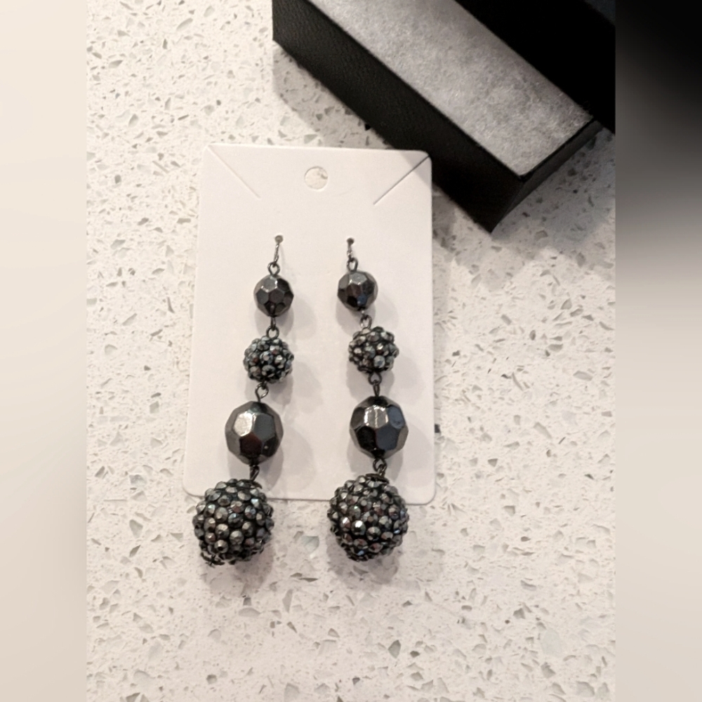 Bauble Vintage Silver Grey Dangle Earrings